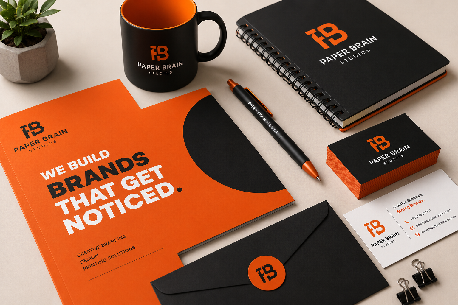 Paper Brain Studios complete brand application showcase